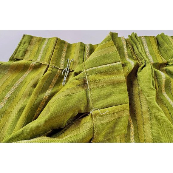 Vintage 70s curtains, avocado green vertical stripes, pair pleated panels - Picture 8 of 10